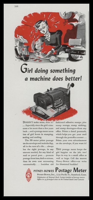 1947 Ad Pitney-Bowes Postage Meter | Secretary Art
