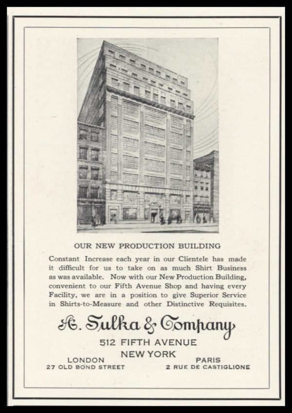 1926 A. Sulka & Company Shirt-Makers Vintage Ad