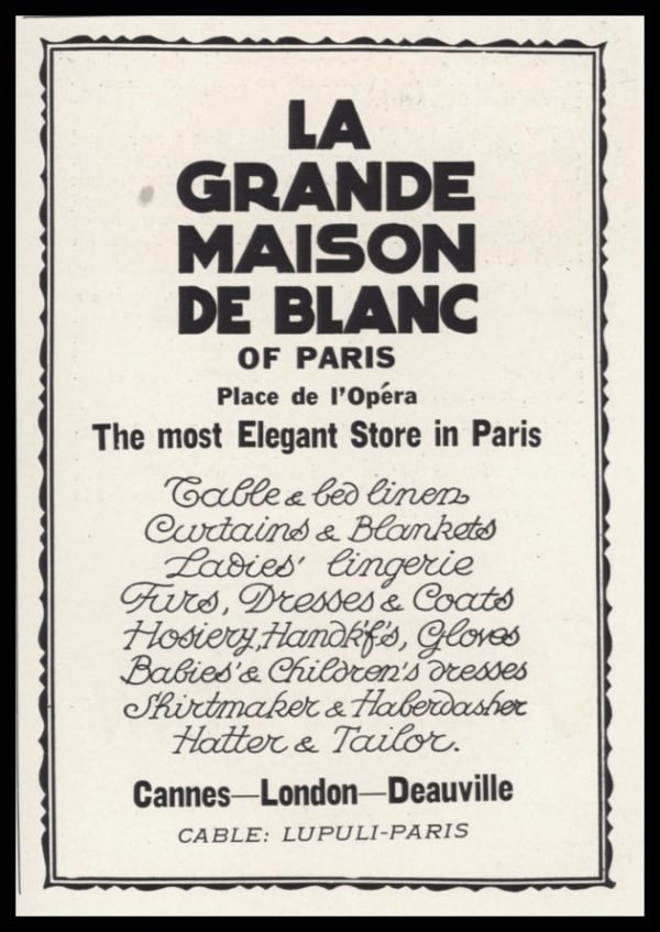 1926 La Grande Maison de Blanc Vintage Ad - "Most Elegant Store in Paris"