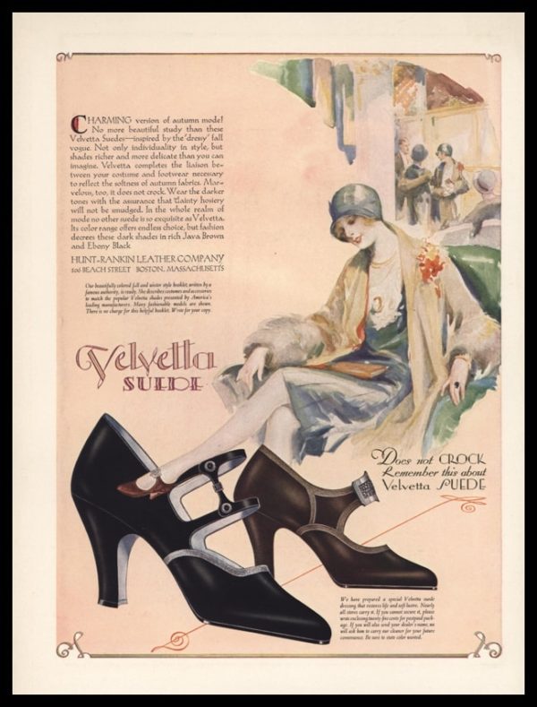 1928 Velvetta Suede Shoes Vintage Ad