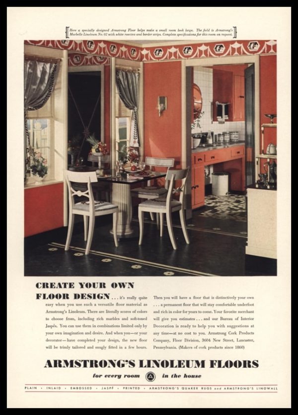 1936 Armstrong’s Linoleum Floors Vintage Ad - Marbelle No. 2