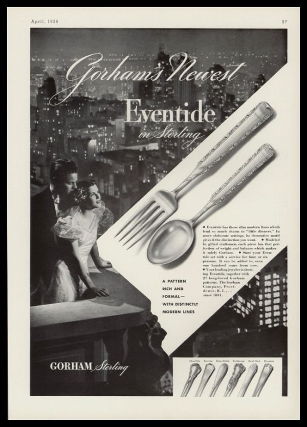 1936 Ad Gorham Eventide Sterling | NYC Night Photo