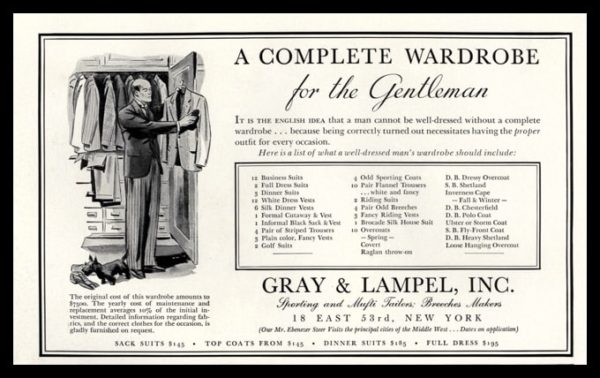 1936 Ad Gray & Lampel, Inc. | Gentleman's Wardrobe List