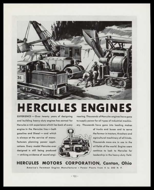 1936 Hercules Engines Vintage Ad | Excavator Art