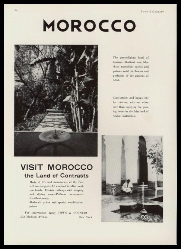 1936 Morocco Travel Vintage Ad | "Land of Contrasts"