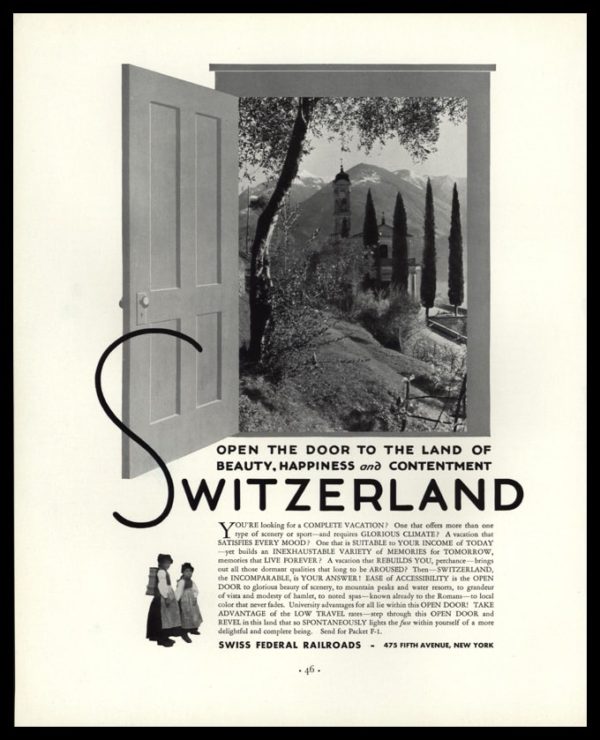 1936 Swiss Federal Railroads Vintage Ad | Open Door