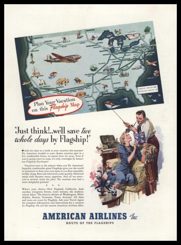 1940 American Airlines Vintage Ad | Flagship Map