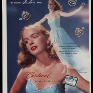 1947 Ad Cardinal Diamond Rings | Ceil Chapman Dress