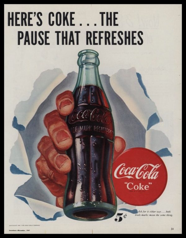 1947 Coca Cola "Coke" Vintage Ad | Pause that Refreshes