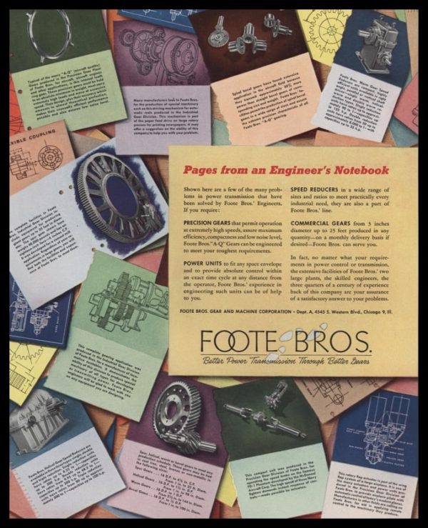 1947 Foote Bros. Gear and Machine Corp Vintage Ad - Engineer's Notebook