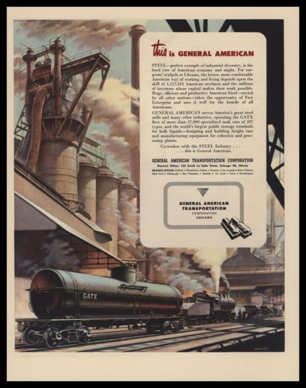 1947 GATX General American Transportation Vintage Ad - Train Art