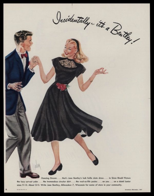 1947 June Bentley Date Dress Vintage Ad