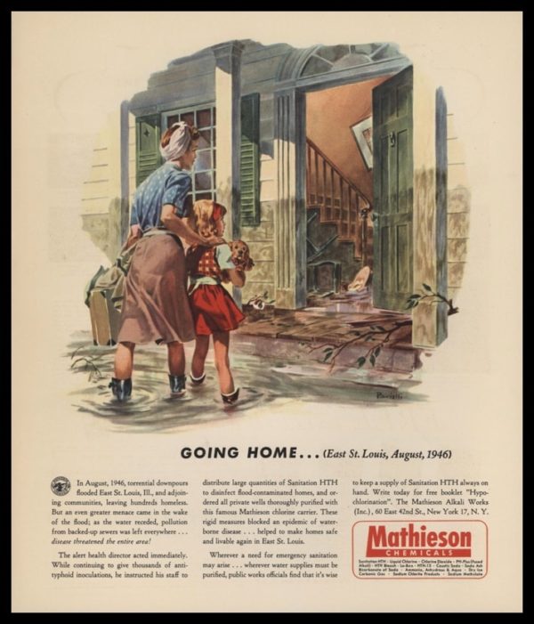 1947 Mathieson Chemicals Vintage Ad - East St. Louis Flood - Ravielli Art