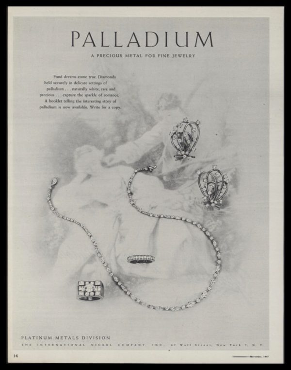 1947 Palladium Jewelry Vintage Ad | Angel Art