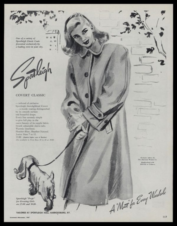 1947 Sportleigh "Covert Classic" Coat Vintage Ad
