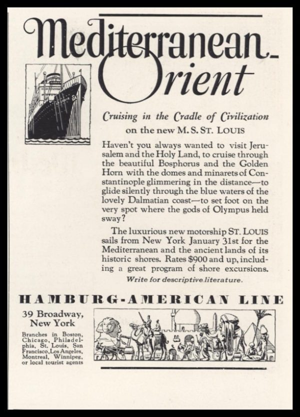 1928 Hamburg-American Line Vintage Ad - Mediterranean Orient