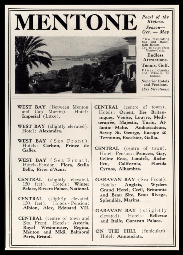 1928 Menton-French Riviera Travel Vintage Print Ad - "Pearl of the Riviera"
