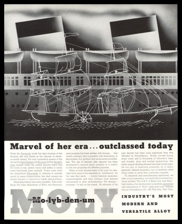1935 Climax Molybdenum Vintage Ad - Savannah & Normandie Ships