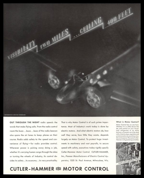 1935 Cutler-Hammer Vintage Ad - John Paul Pennebaker Airplane Photo