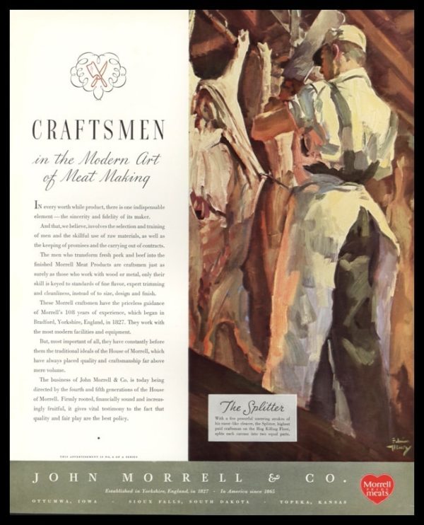 1935 John Morrell & Co. Vintage Ad | "The Splitter"