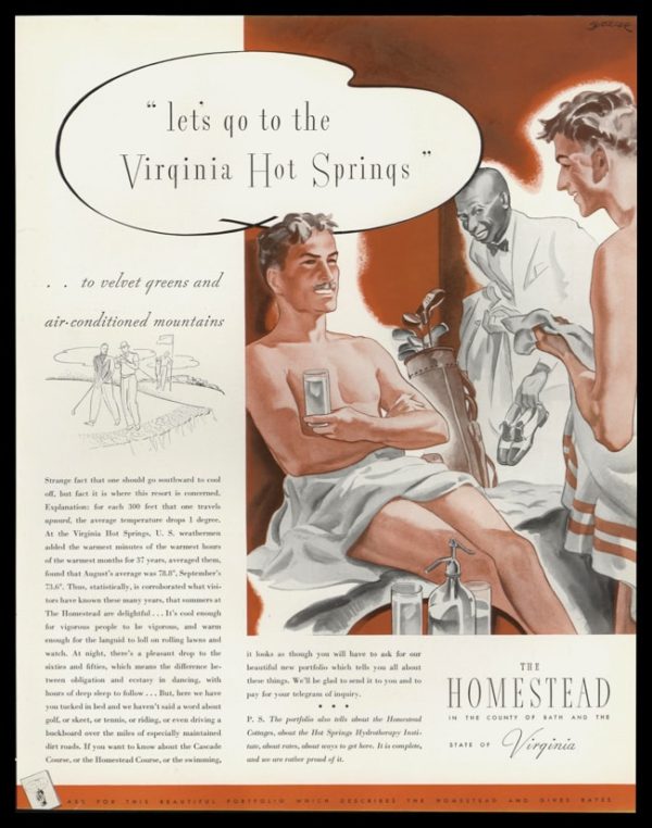 1935 The Homestead Vintage Ad - "velvet greens and air-conditioned mountains"