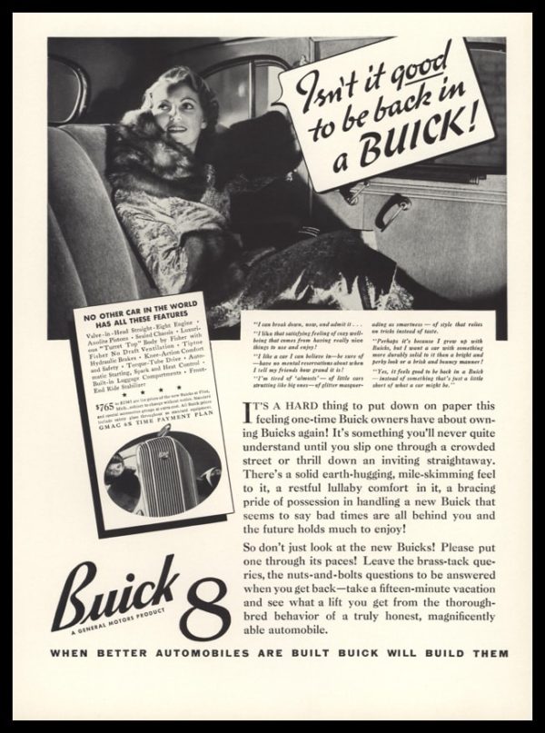 1936 Buick 8 Vintage Ad - "Isn't it good to be back in a Buick"