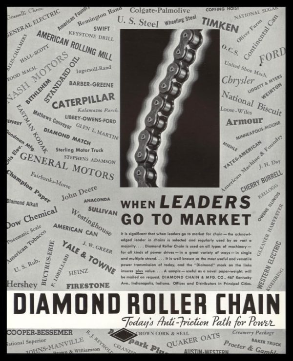 1936 Diamond Roller Chain Vintage Ad | Business Leaders