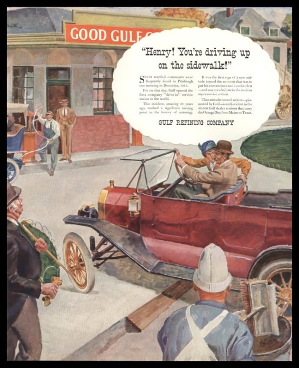 1936 Gulf Refining Co. Vintage Ad | Drive-In Service