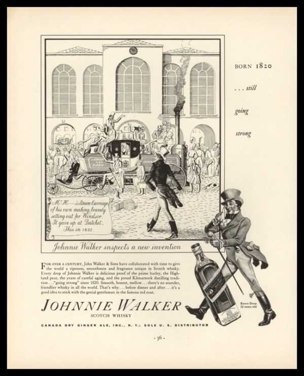1936 Ad Johnnie Walker Scotch Whisky | Steam Carriage