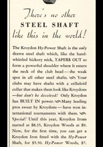 1936 Kroydon Golf Clubs Vintage Ad | Hy-Power Shaft