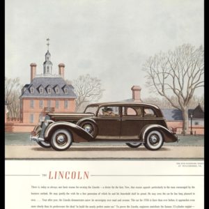 1936 Lincoln Sedan Vintage Ad | Colonial Williamsburg, VA