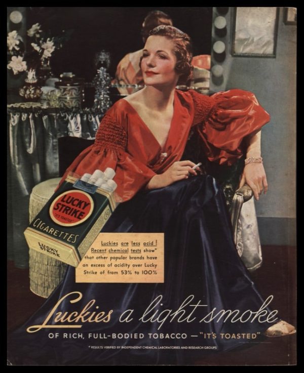 1936 Lucky Strike Vintage Ad | "less acid"