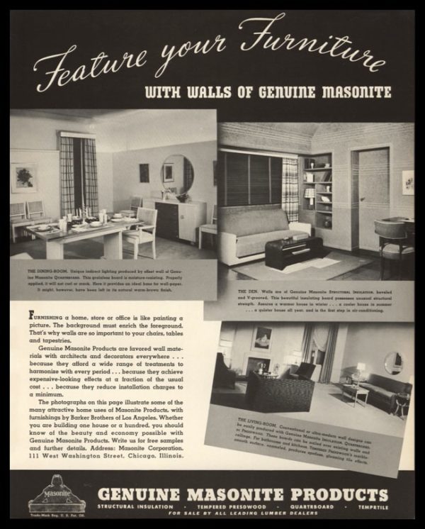 1936 Masonite Products Vintage Ad | Masonite Walls