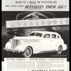 1938 Pontiac Eight Vintage Ad | "Outvalues Them All"