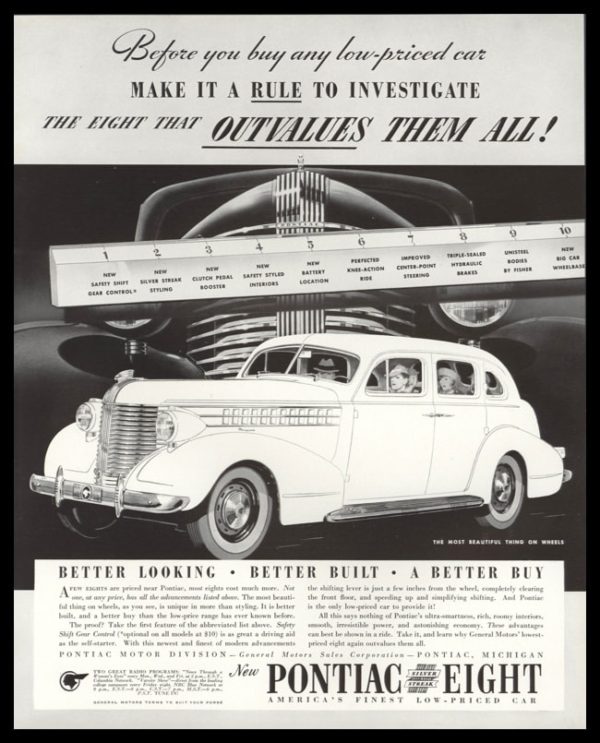1938 Pontiac Eight Vintage Ad | "Outvalues Them All"