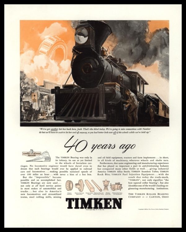1938 Timken Bearings Vintage Ad - Locomotive Train Art