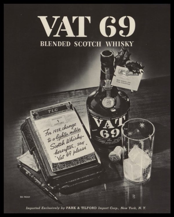 1938 VAT 69 Scotch Whiskey Vintage Ad - New Year's Resolution