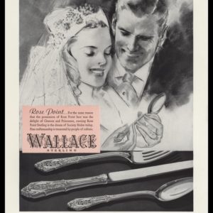 1940 Wallace Sterling Vintage Print Ad | Bride and Groom Art