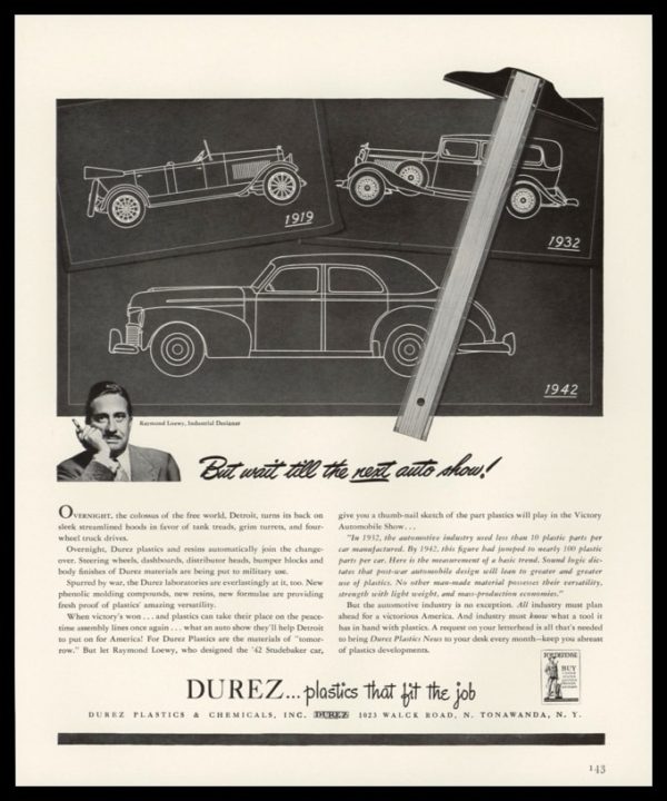 1942 Durez Plastics Vintage Ad | Raymond Loewy
