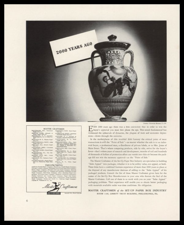 1942 Ad Master Craftsman Paper Box | "2000 Years Ago"