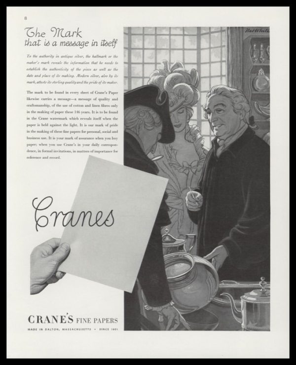 1947 Crane’s Fine Papers Vintage Ad | "The Mark"