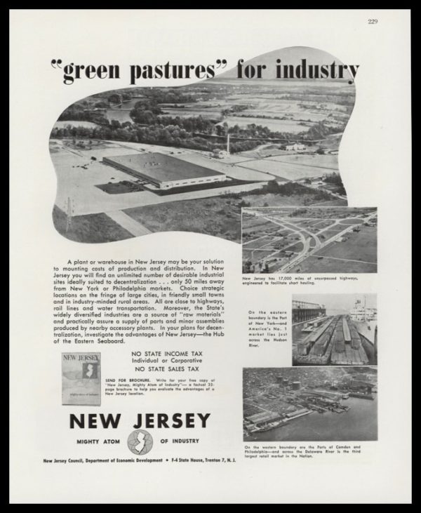 1947 New Jersey Dept. Economic Development Vintage Ad - "green pastures"