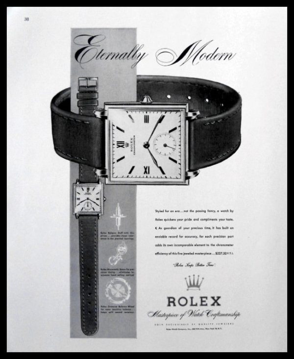 1947 Rolex Watch Vintage Ad | "Eternally Modern"
