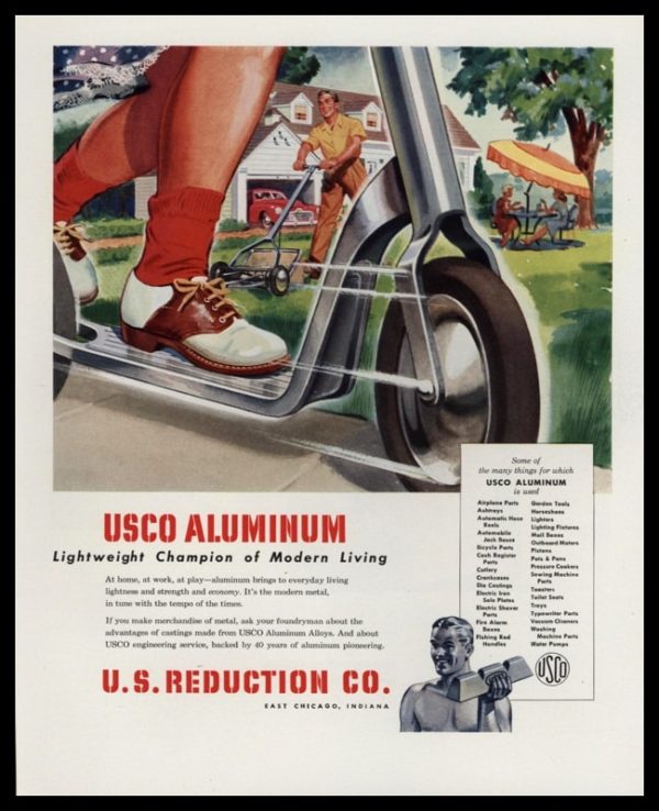 1947 USCO Aluminum Vintage Ad | Lightweight Champion