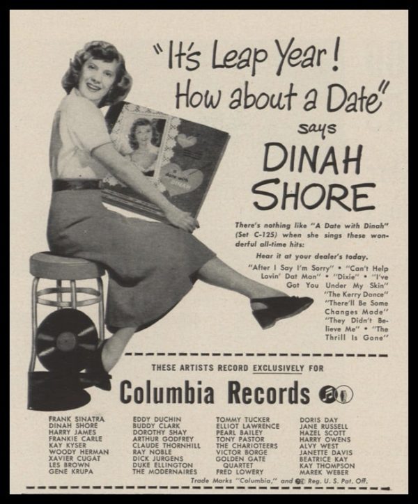 1948 Vintage Ad Columbia Records Dinah Shore Album Set - “A Date With Dinah”