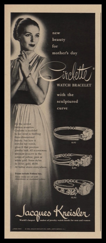 1948 Jacques Kreisler Circlette Watch Bracelet Vintage Ad