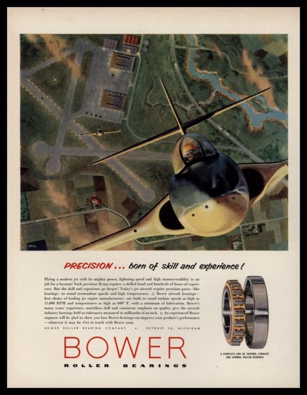 1953 Bower Roller Bearings Vintage Ad | Airplane Art