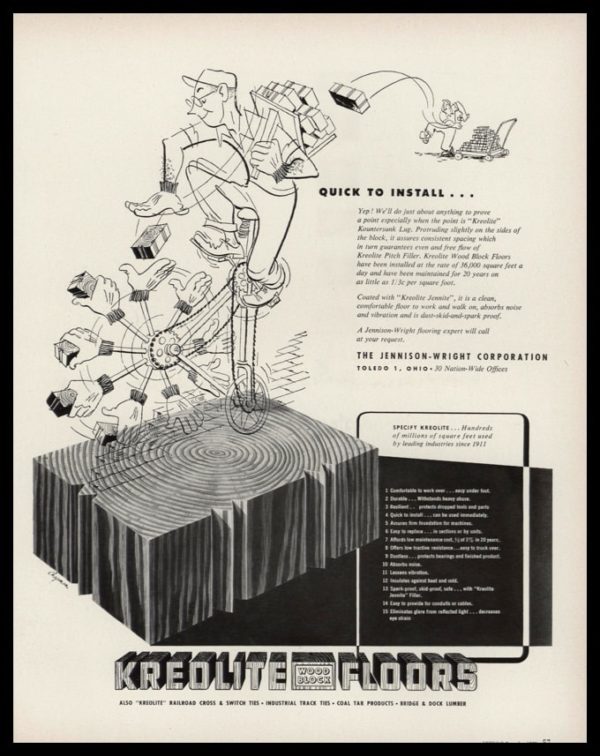 1953 Kreolite Wood Block Floors Vintage Ad | Quick Install