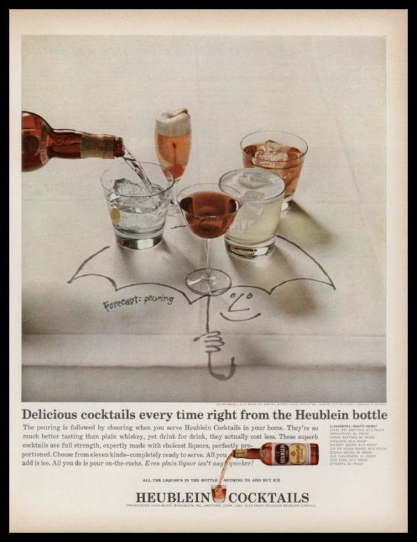 1963 Heublein Cocktails Vintage Ad | "Forecast: Pouring"