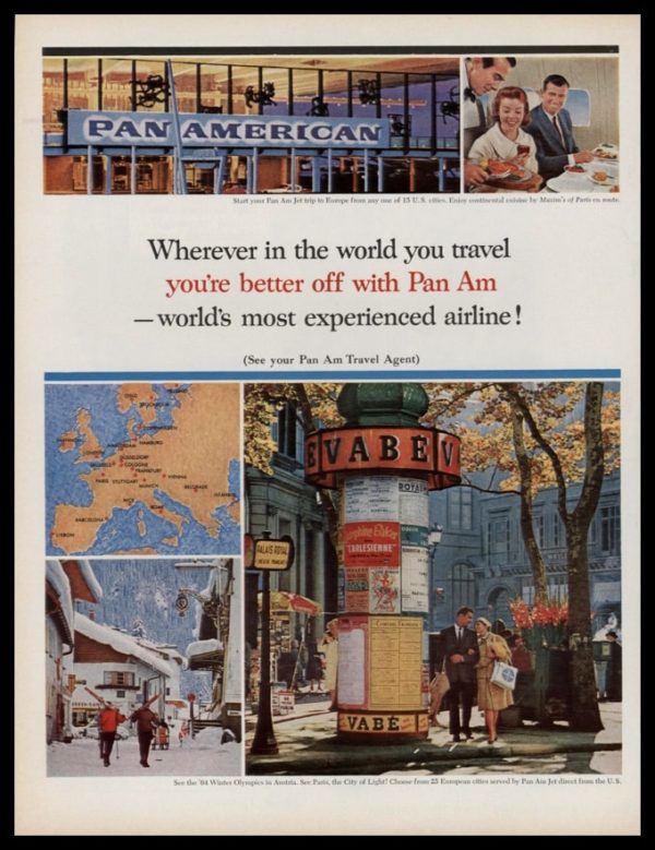 1963 Pan American Airlines Vintage Ad | Paris